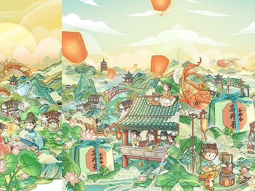 端午&618年中大促 卢正浩x青白东方茶铺视觉插画展示