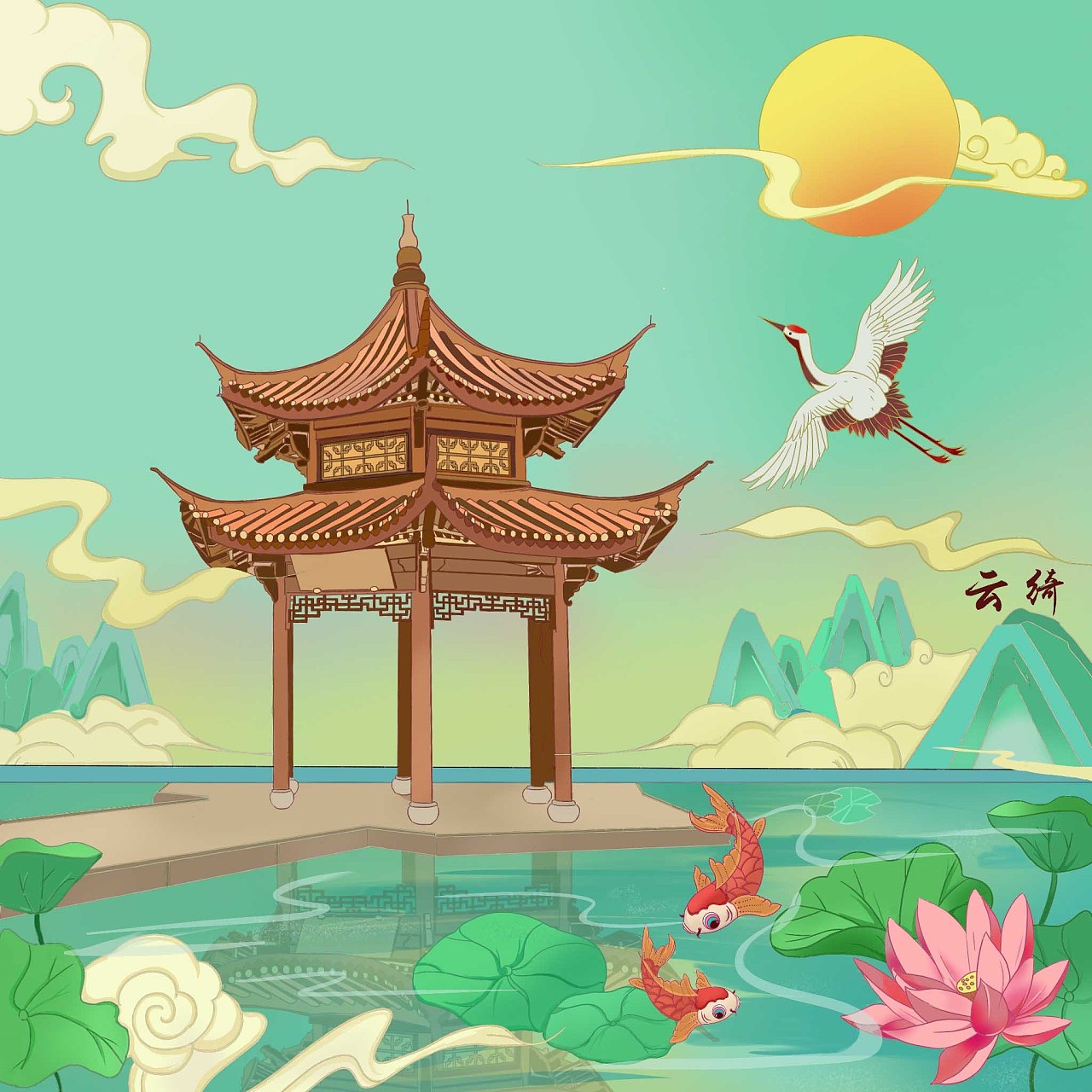 国风建筑类插画