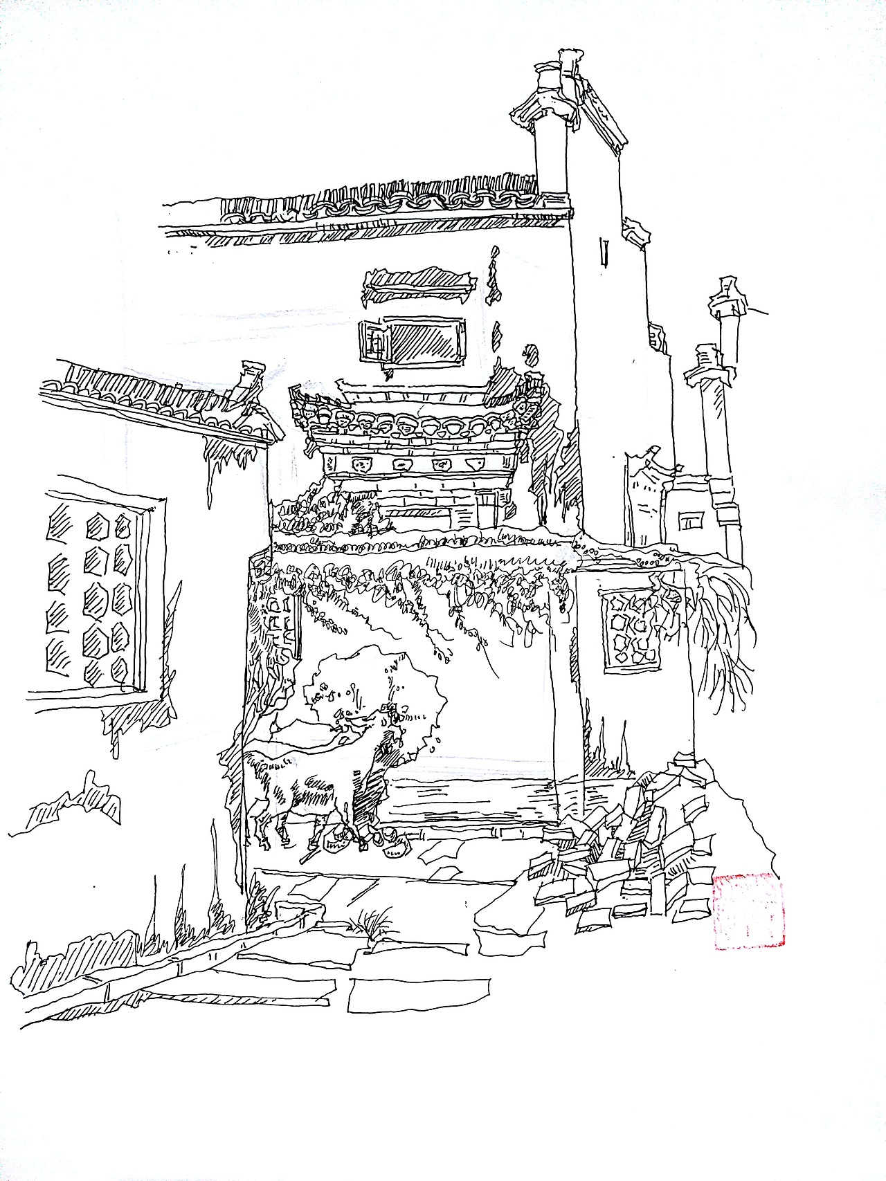 钢笔速写复古作品信息创作时间2019/08/26速写1徽州插画0添加表情喜欢