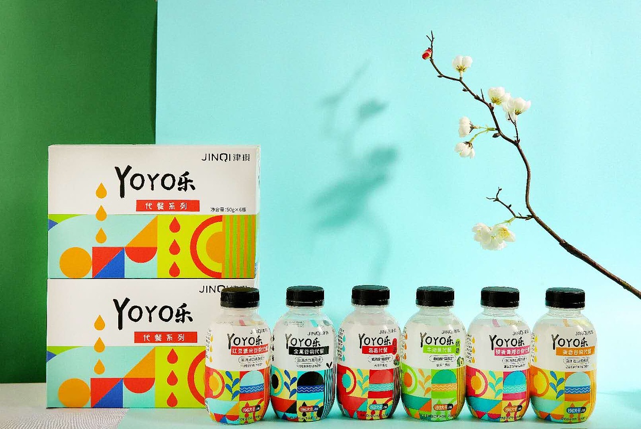 平面-孟菲斯风代餐粉包装网红摇摇瓶几何色彩时尚撞色