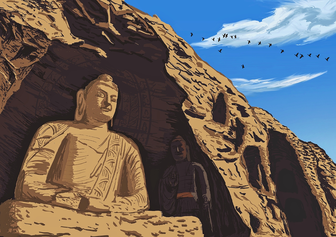 手绘云冈石窟|插画|创作习作|ggfreed_原创作品-站酷zcool