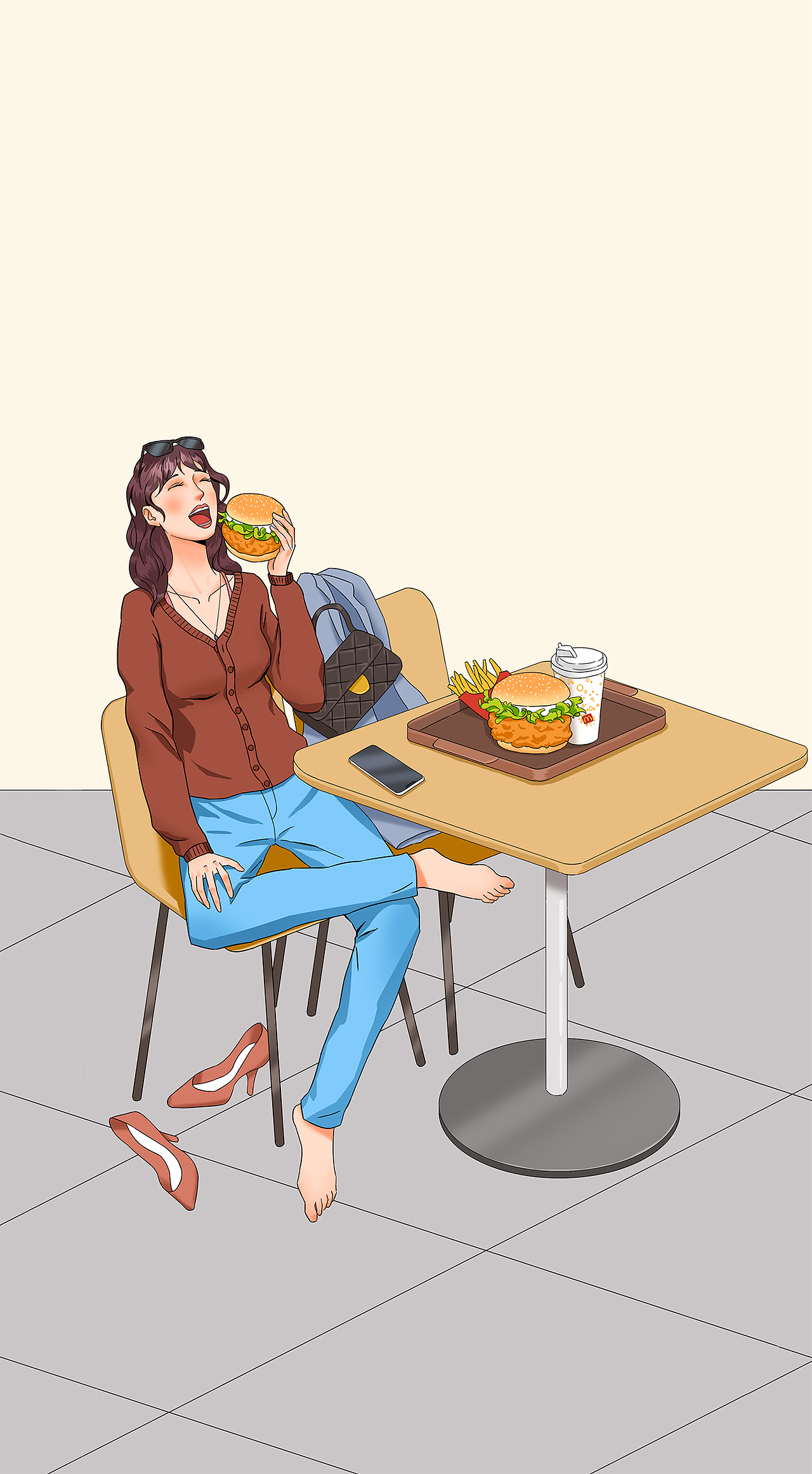 麦当劳——吃辣别端着海报插画