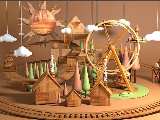 C4D动画练习-woodland（积木世界）