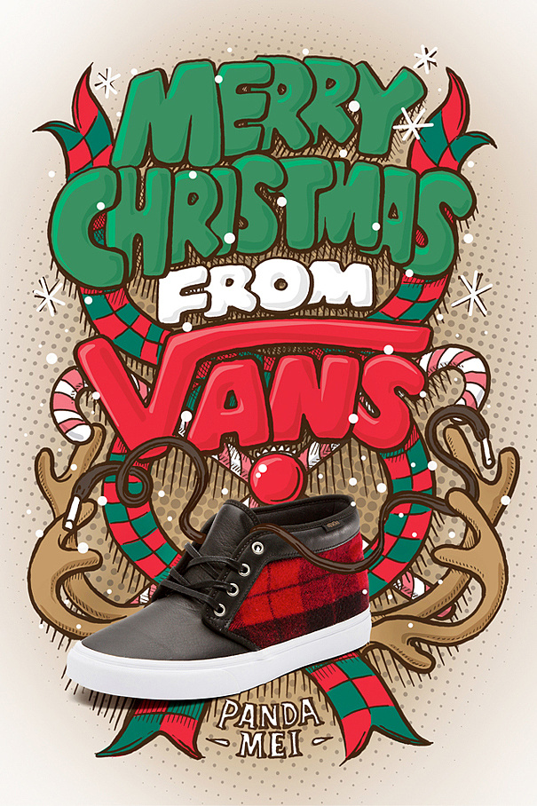 vans圣诞鞋款插画海报