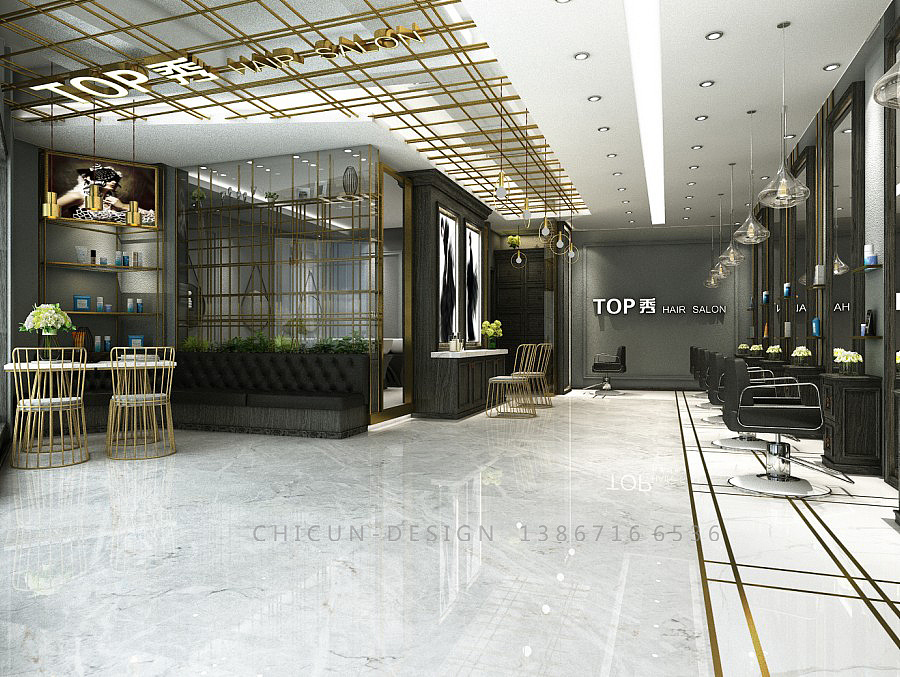 尺寸设计|轻奢工业风理发店发廊室内设计现代效果图