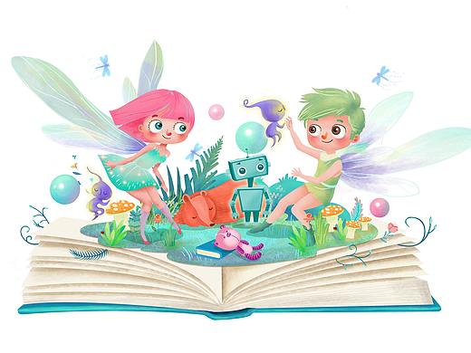 儿童图书馆人物插画创作