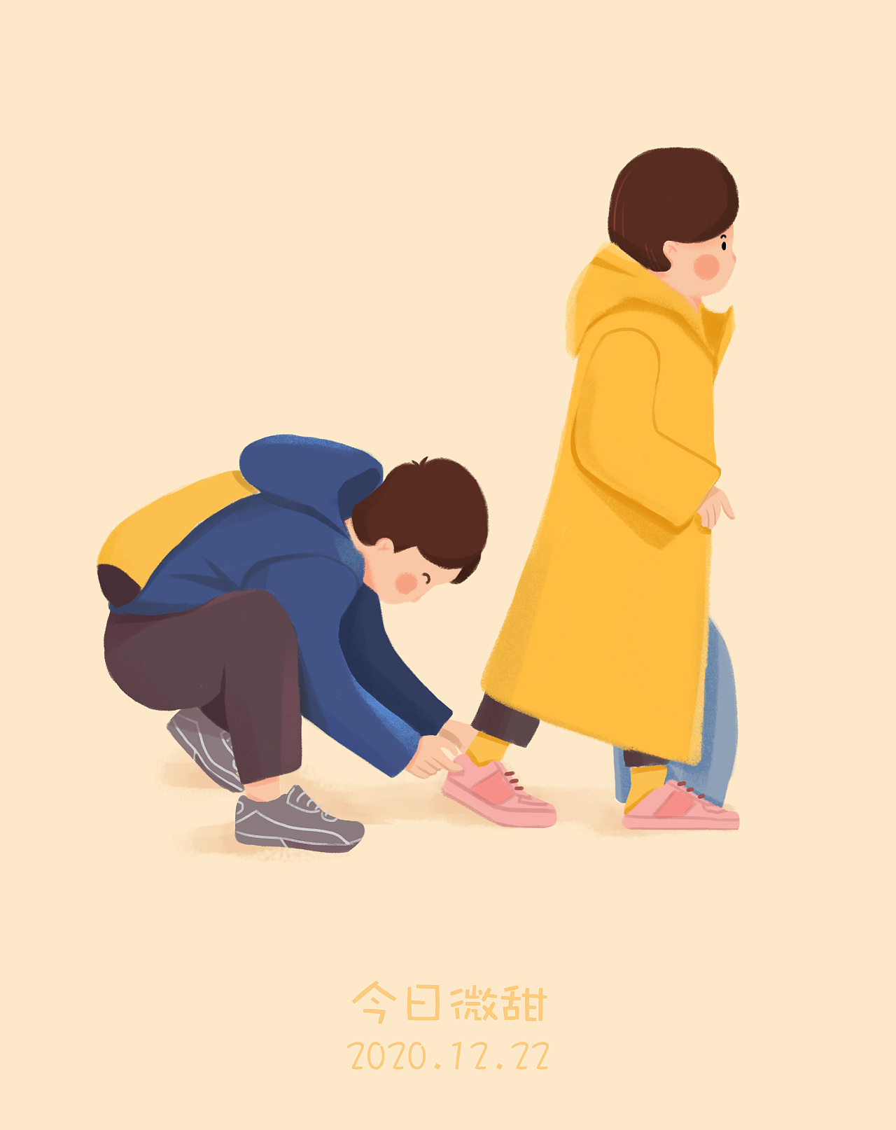 发现小男孩在帮外甥女把鞋子提好(外甥女不会自己调整鞋 鞋后面部分