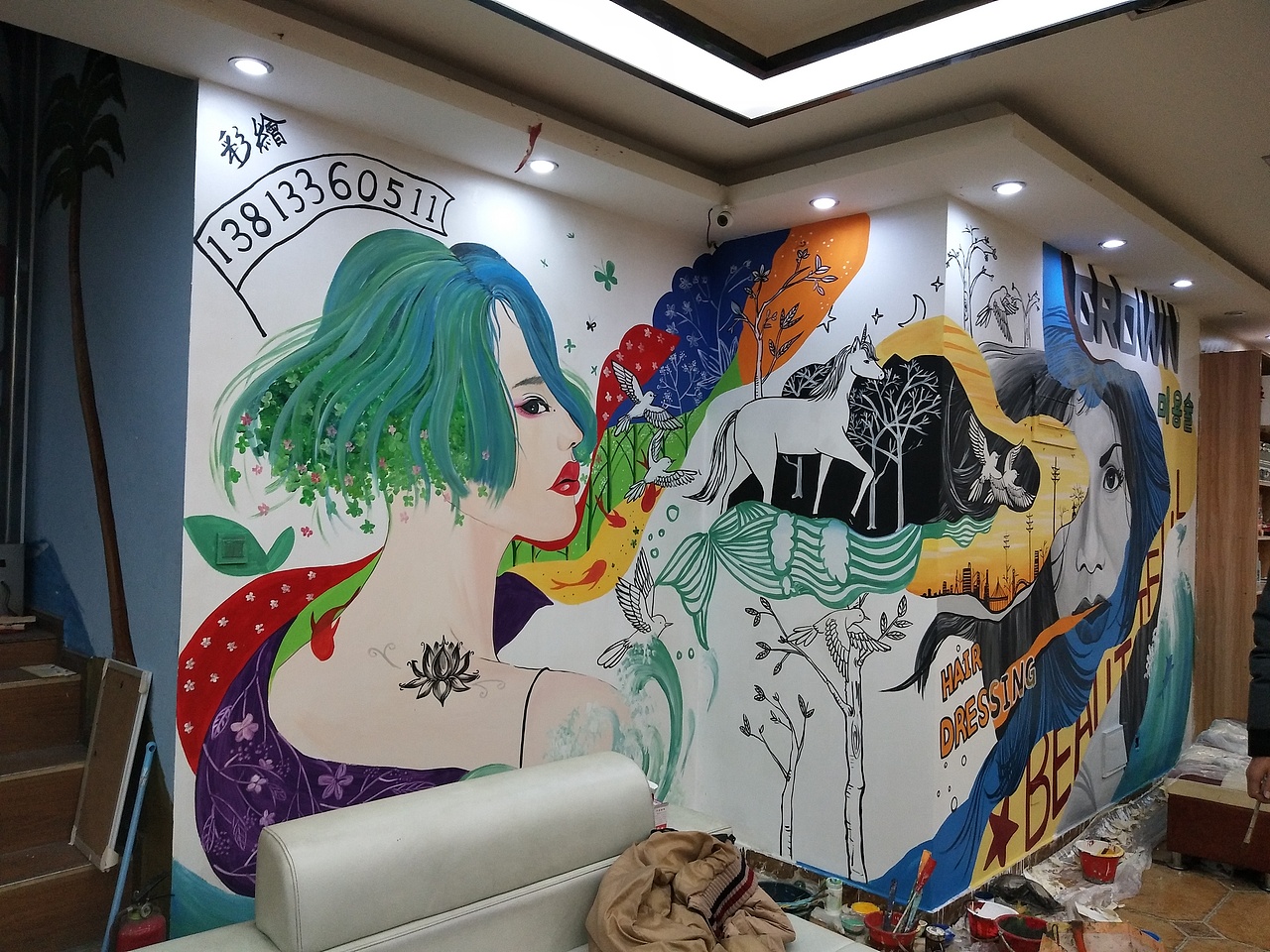 理发店墙绘