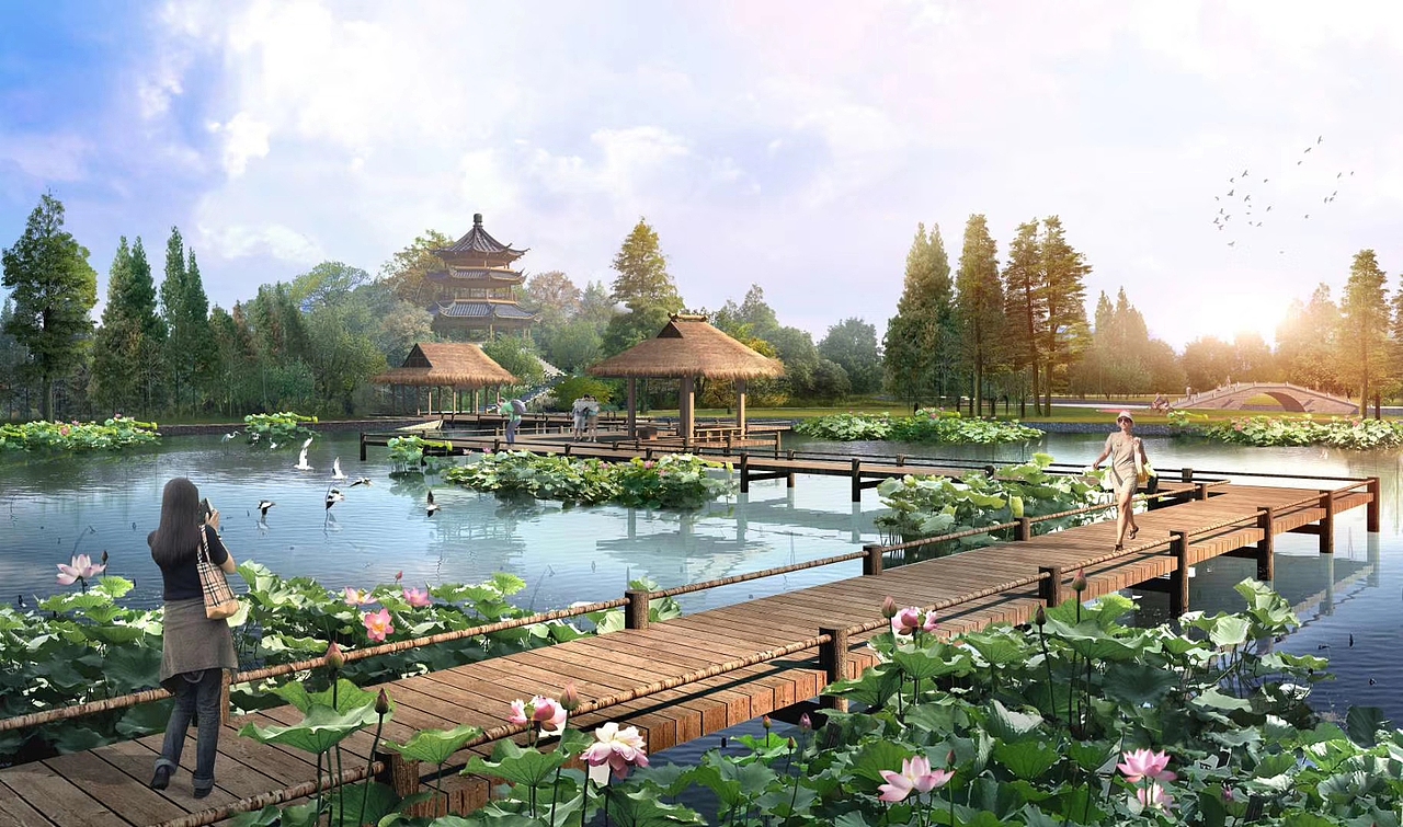 小桥流水人家的室外景色