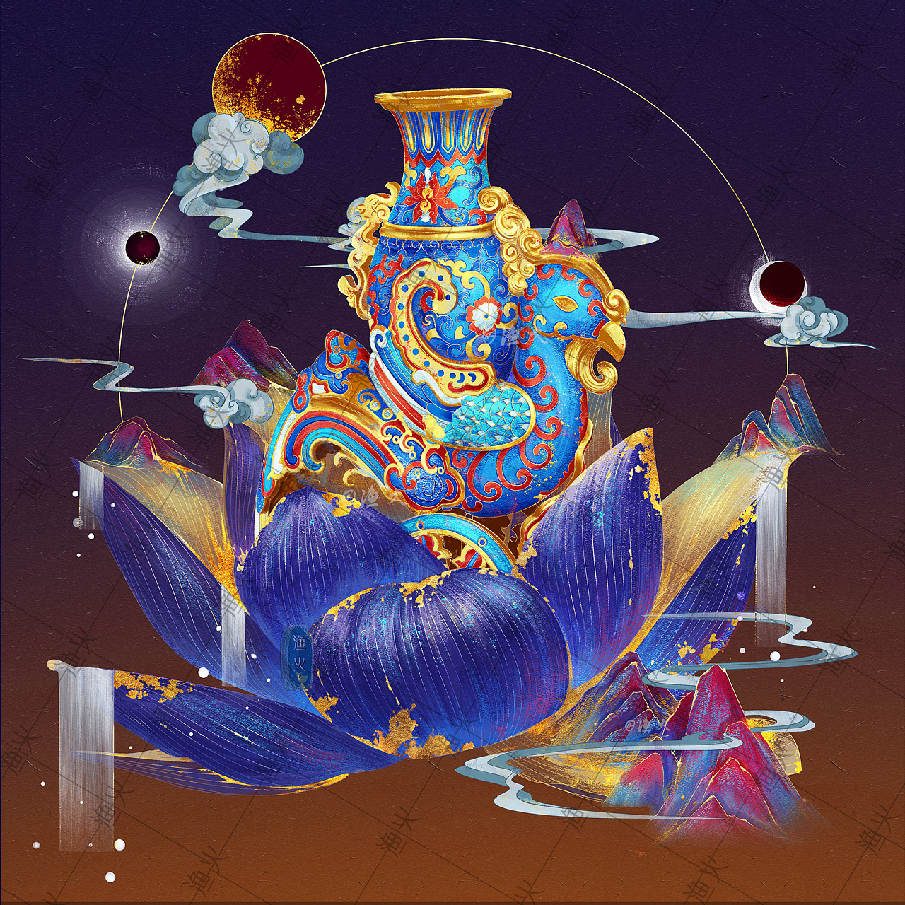 文物——掐丝珐琅天鸡尊|插画|商业插画|渔火不食渔 - 原创作品