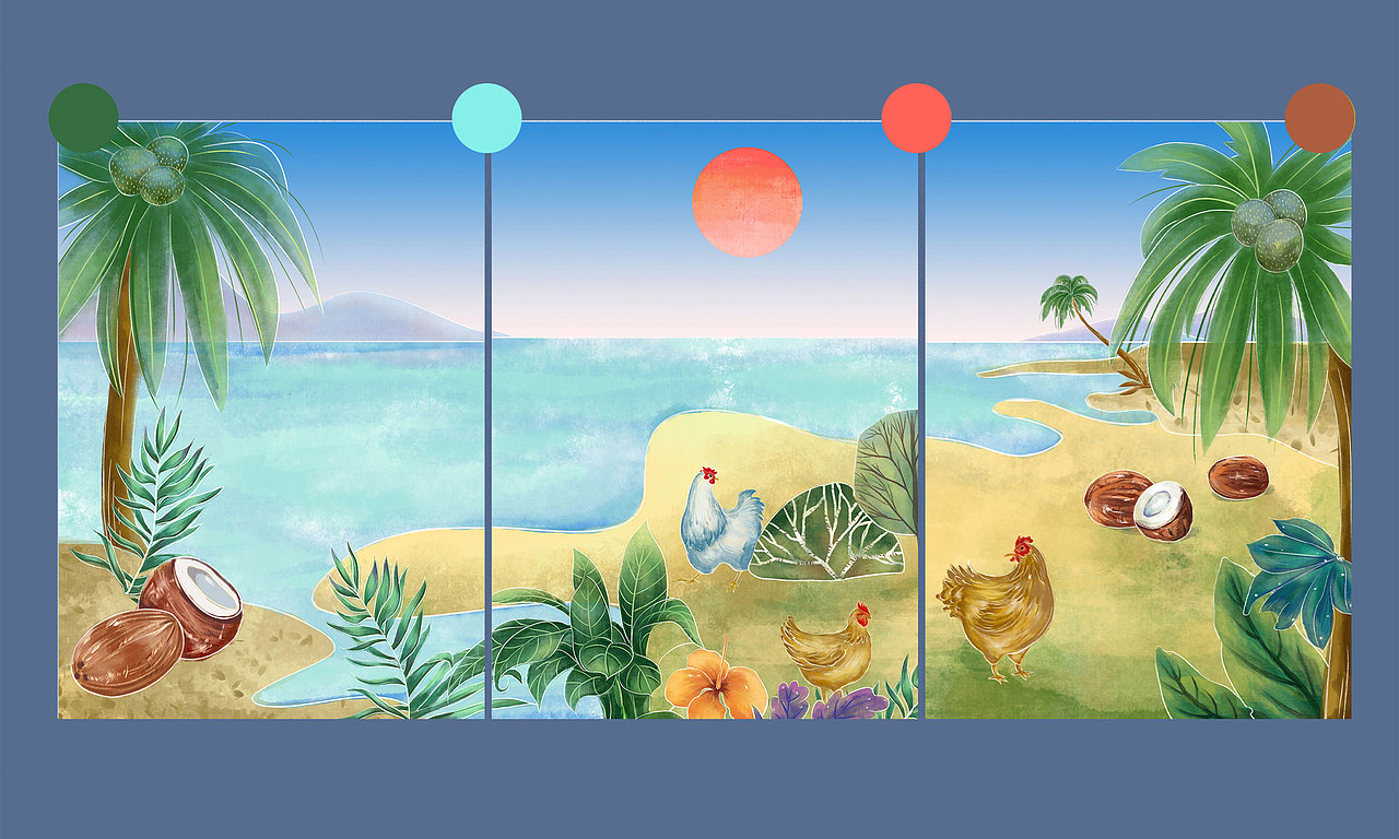 椰子鸡插画