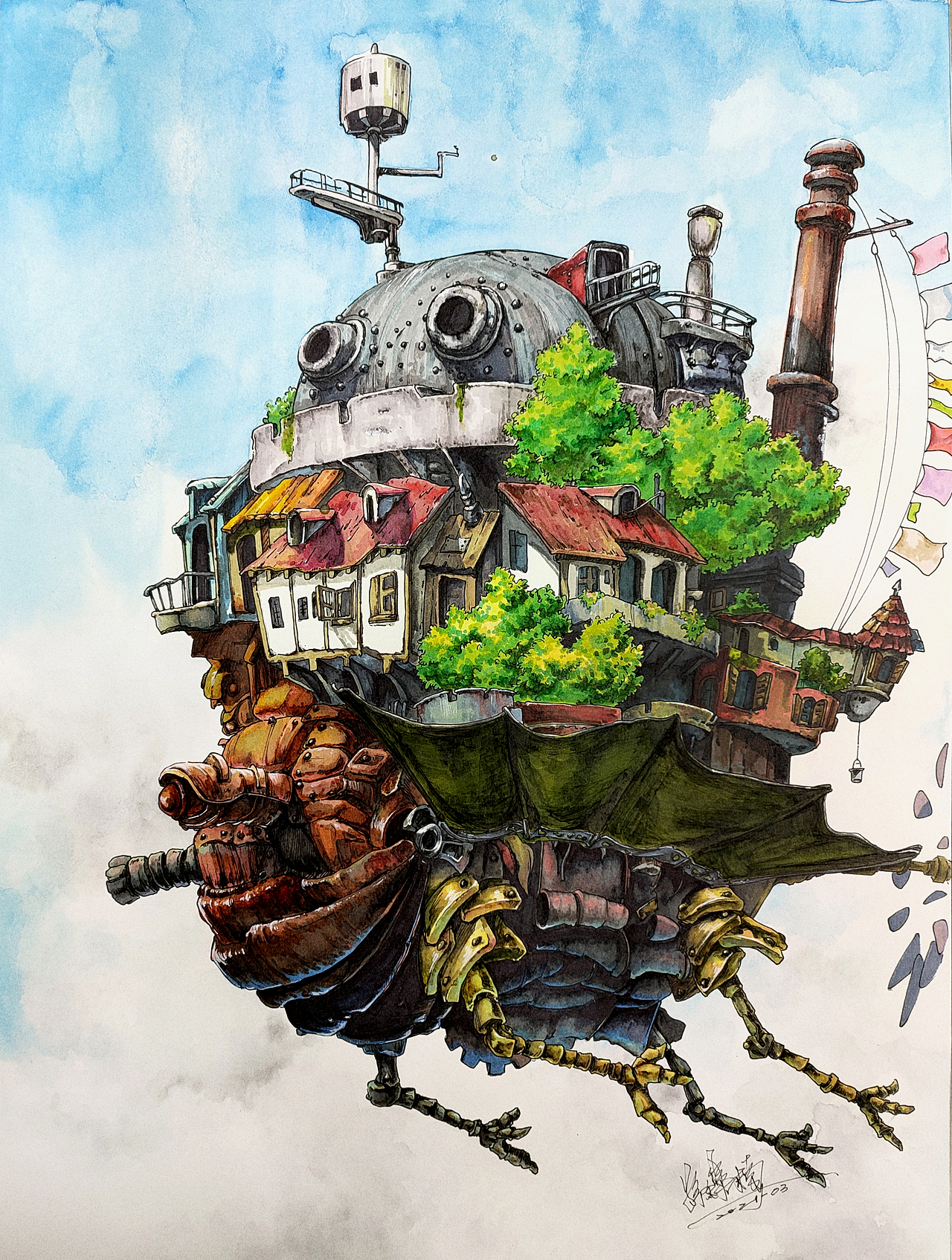 马克笔练习《哈尔的移动城堡》|插画|创作习作|酉时sunsini_临摹作品