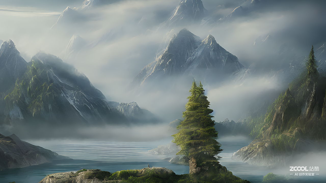 #AI創(chuàng)作實(shí)驗(yàn)室#清晨的河邊，避世的桃源外（圖ZMzIxOTMwODA4） - AI作品 - 站酷設(shè)計(jì)師夢(mèng)境予以原創(chuàng)素材 - 站酷ZCOOL