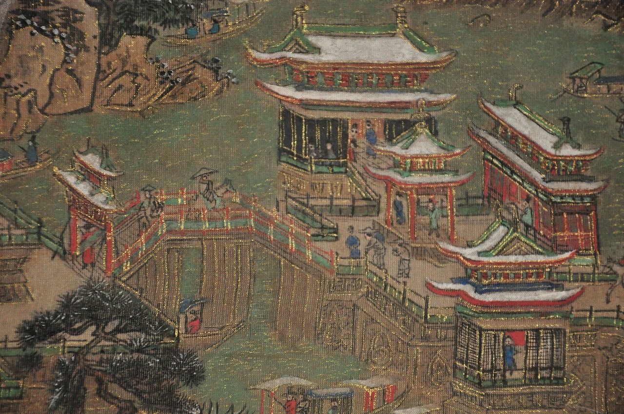 《京畿瑞雪图》纨扇临摹