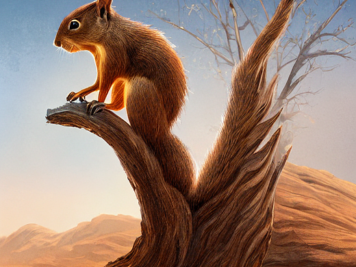 #AI创作实验室#松鼠，沙漠里的枯树，黄金甲，虚幻引擎