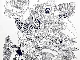 手绘黑白插画