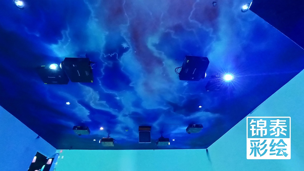 星空彩绘/星空星际主题手绘墙画/梦幻星空墙体彩绘