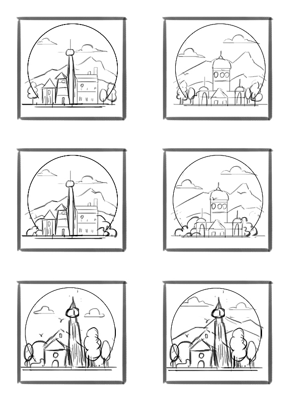 卡通建筑小场景插画