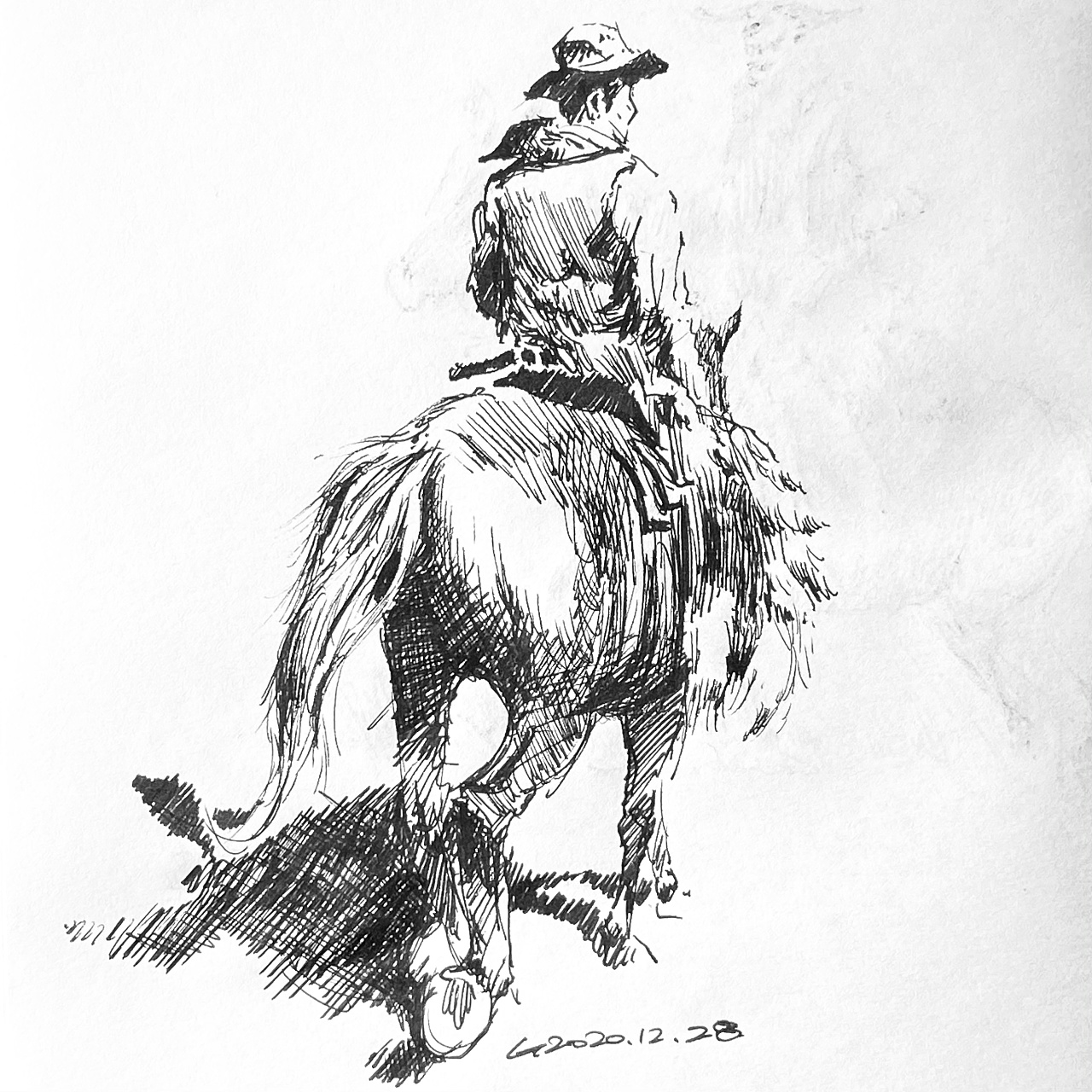 钢笔速写练习,西部牛仔|纯艺术|绘画|会画画的建筑师 - 临摹作品