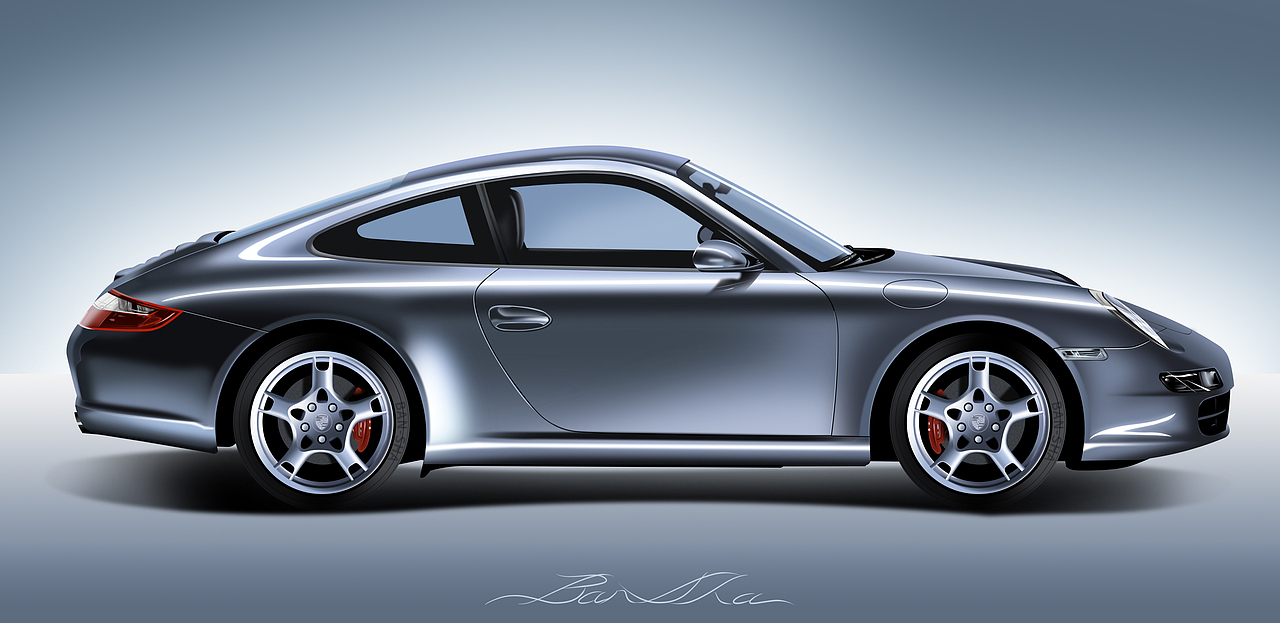 【板绘】汽车作品 宾利飞驰+保时捷911 997.1