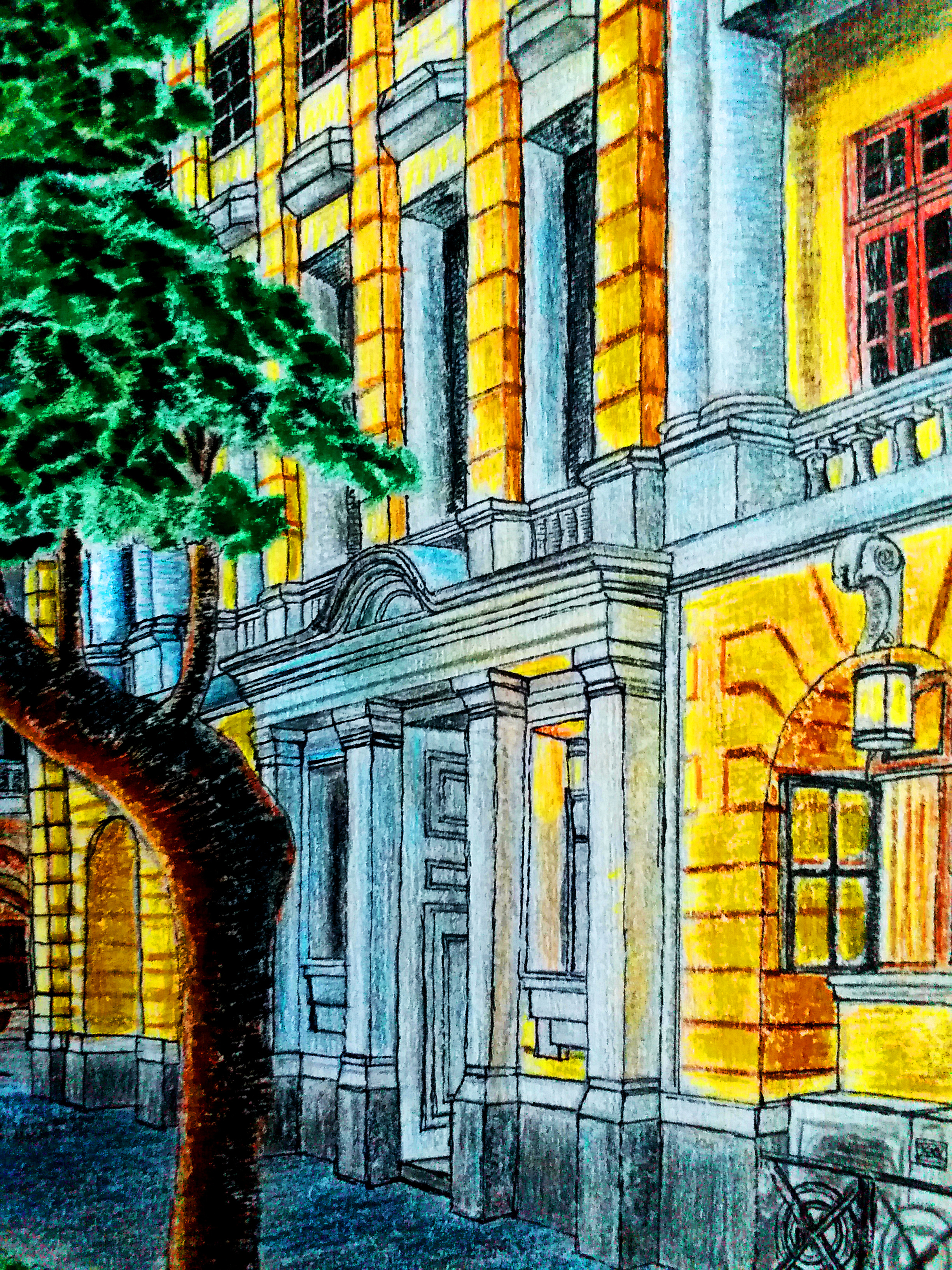 手绘·下午时分的沙面一角——(1)