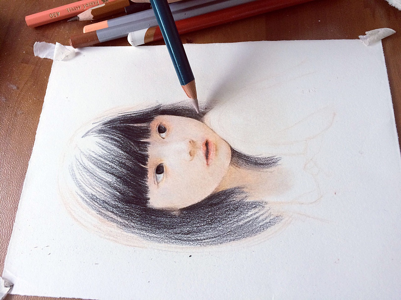 =-=脸上过程画的起劲忘了拍过程T.T。。用的辉柏嘉的两种肉色还有马可油性72色中的几种肉色，然后注意脸上的冷暖变化