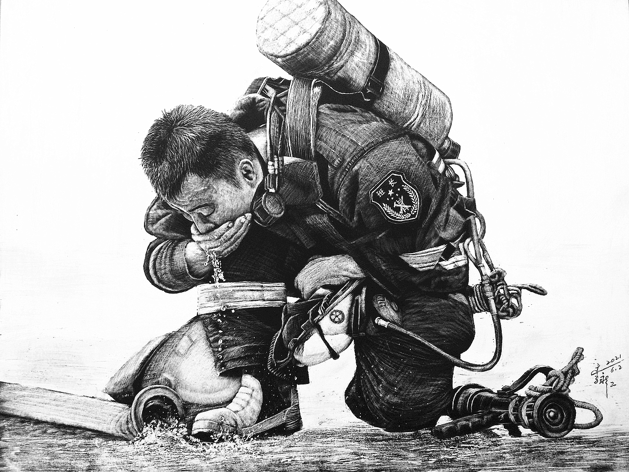 李子哥刮画作品《胜仗》