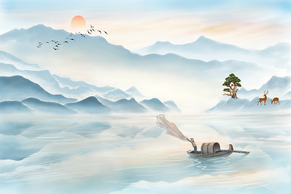 2022新山水（图ZMjc2NTU1MTA4） - 生活用品 - 站酷设计师新中式纱画图库原创素材 - 站酷ZCOOL