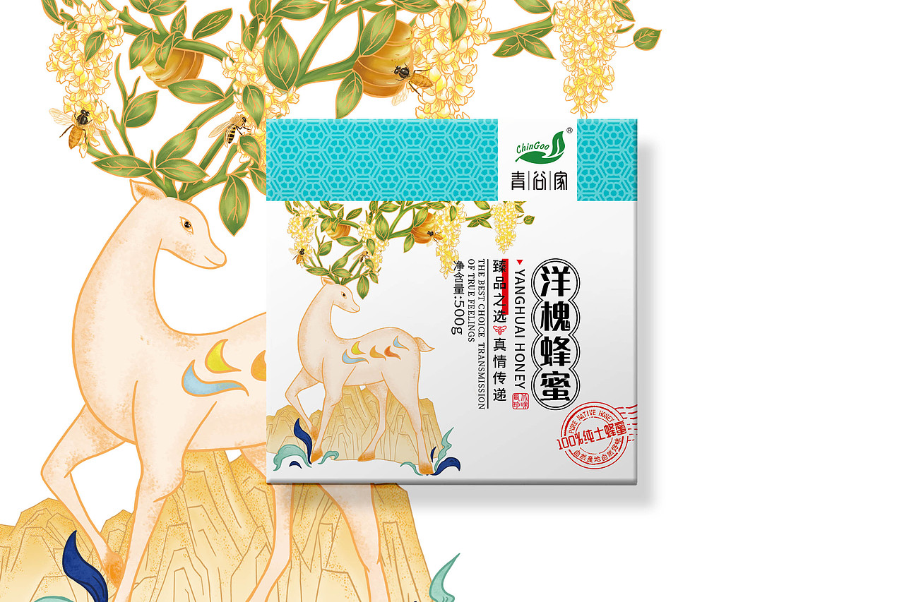 青谷家 蜂蜜 插画 包装 甘肃 敦煌 九色鹿 西北特产（图ZMjM2MDA3ODg0） - 包装 - 站酷设计师夏echo原创素材 - 站酷ZCOOL