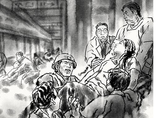 郑州地铁救援--实习医生的逆行~连环画~国画~水墨