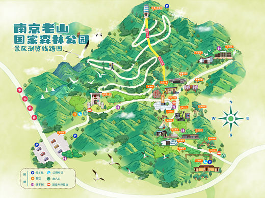 南京老山森林公园手绘地图