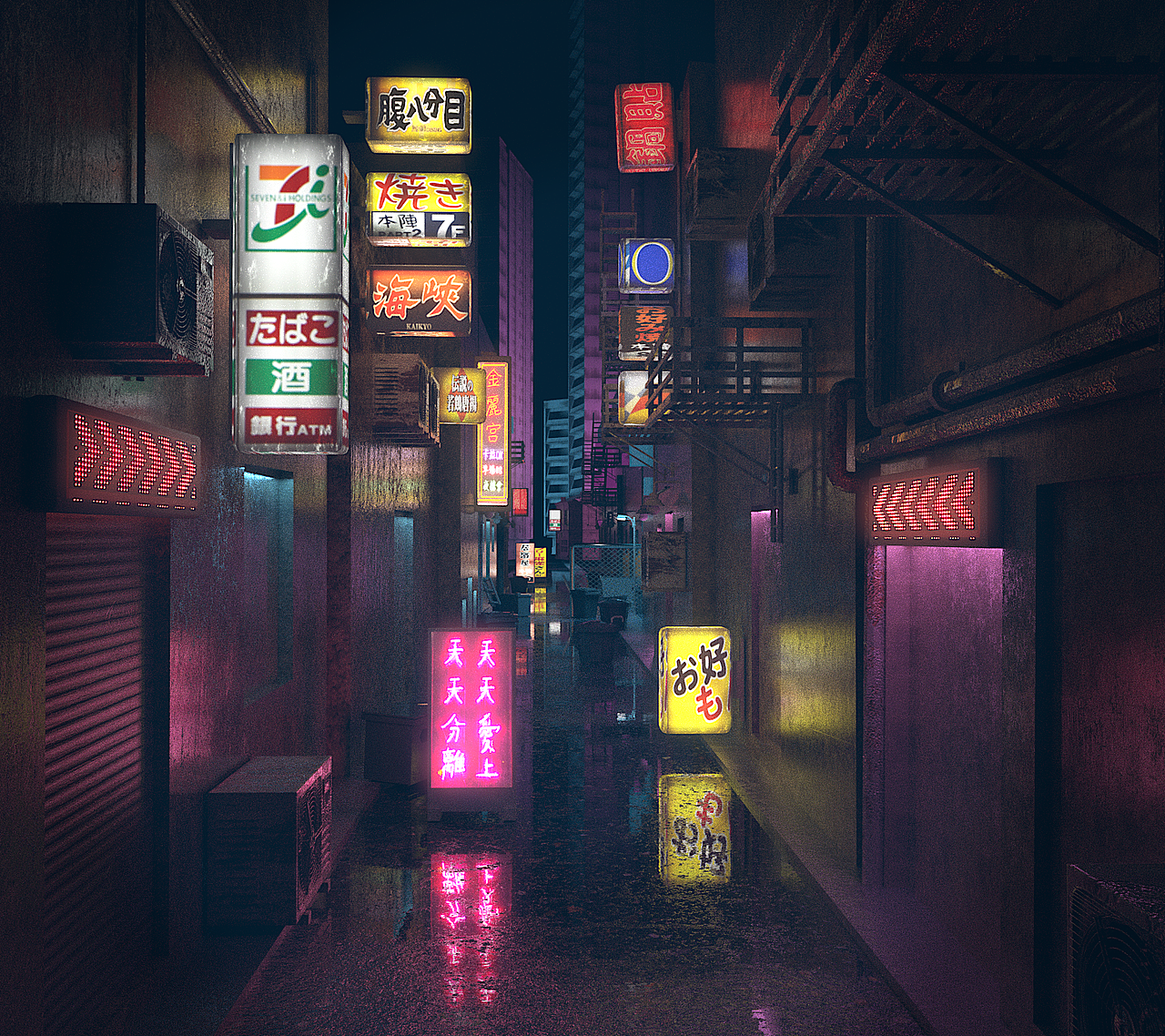 霓虹灯场景练习（图ZMTk4NzIzNDk2） - 场景 - 站酷设计师是鱼小饼子啊原创素材 - 站酷ZCOOL