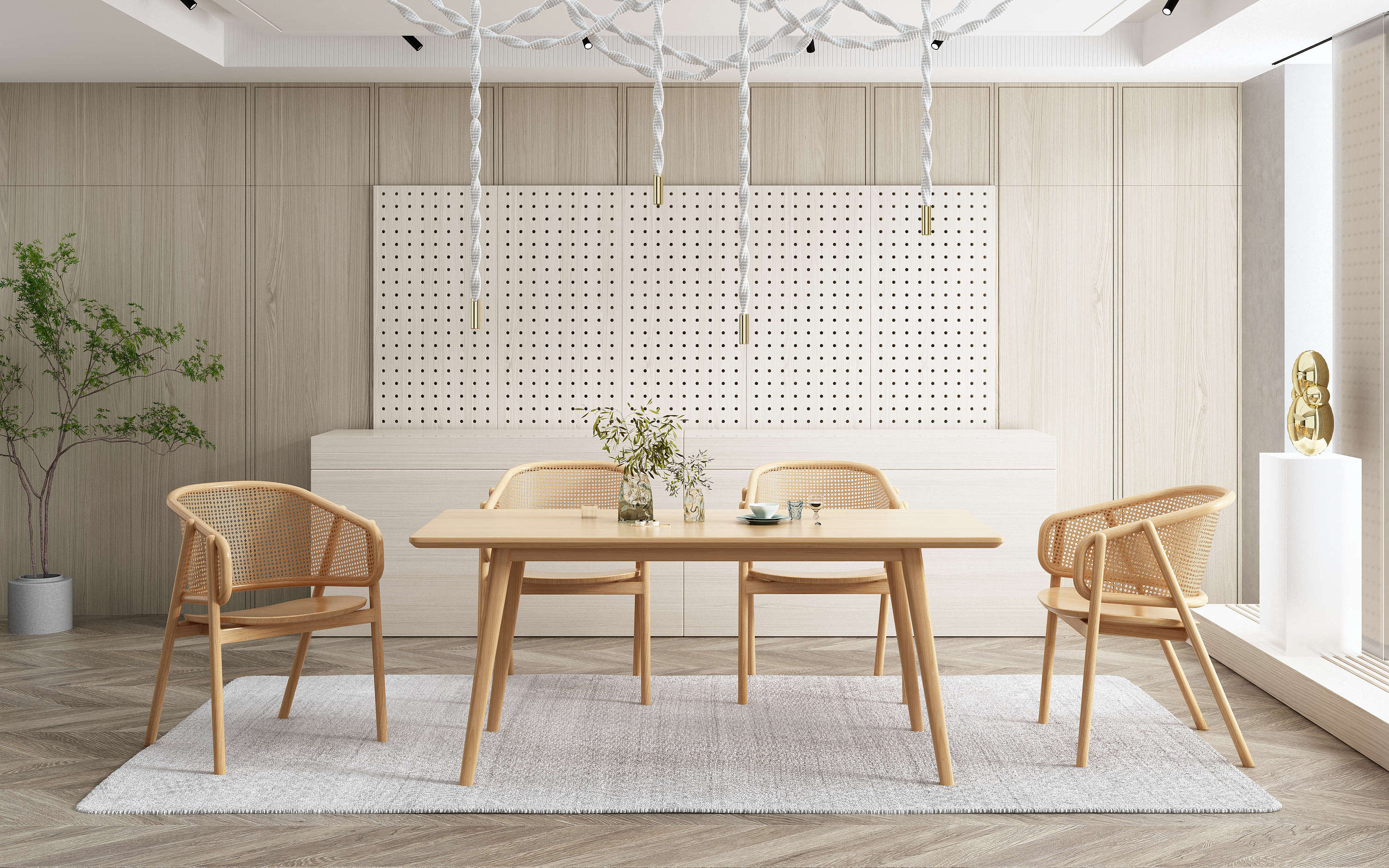 用2米长木桌代替茶几，让客厅变成家庭互动区