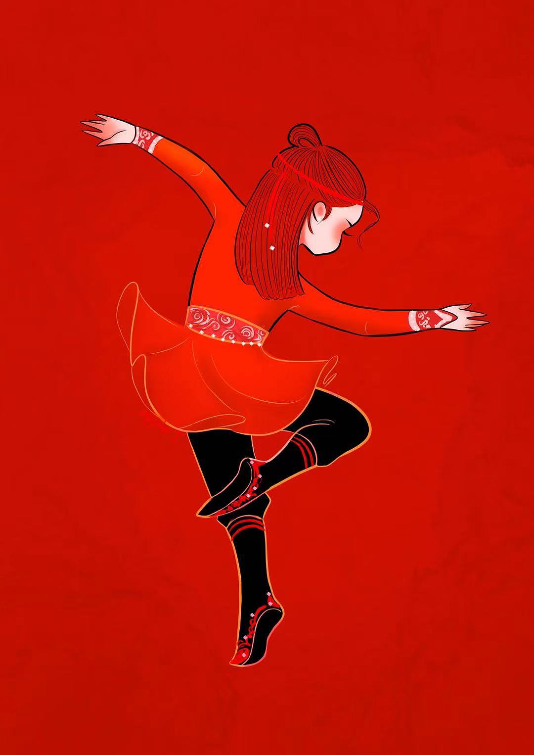 apple丁原创插画/民族舞&虎