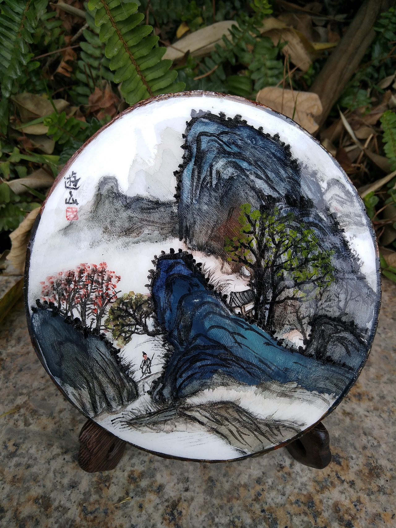      香樟木片山水画