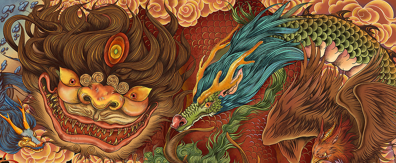 国风插画—《神兽送福图》|插画|商业插画|弄城nc - 原创作品 - 站酷