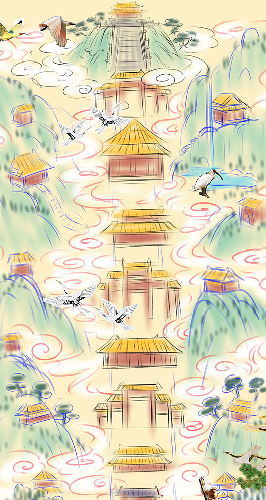 山水画卷-陕西楼观台导览图