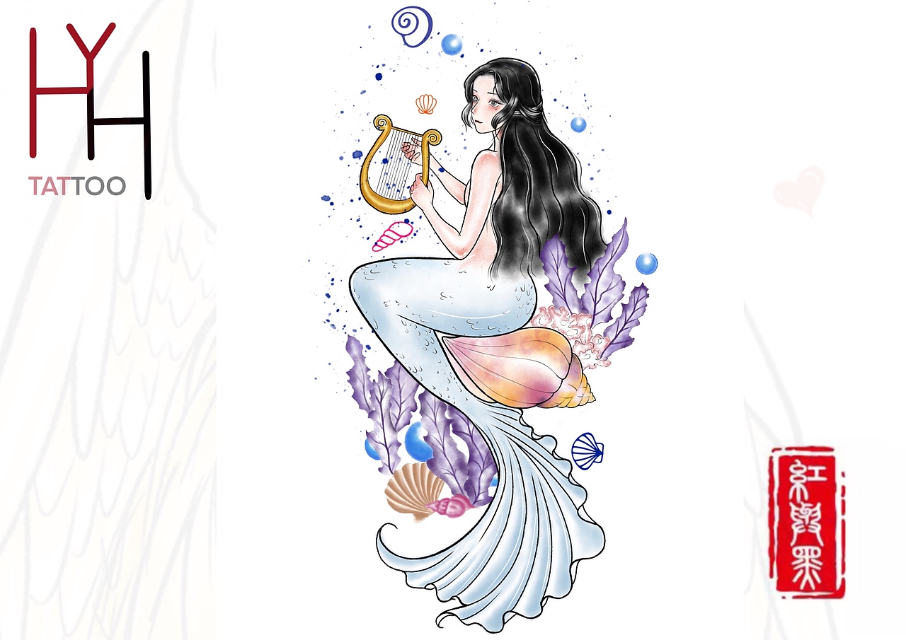 美人鱼系列纹身手稿