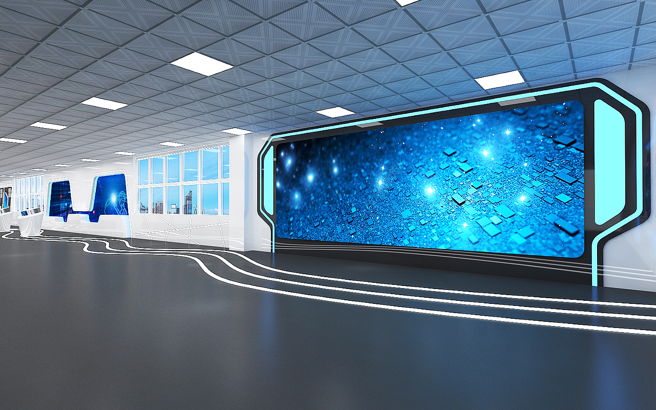 科技馆白蓝系3d效果图