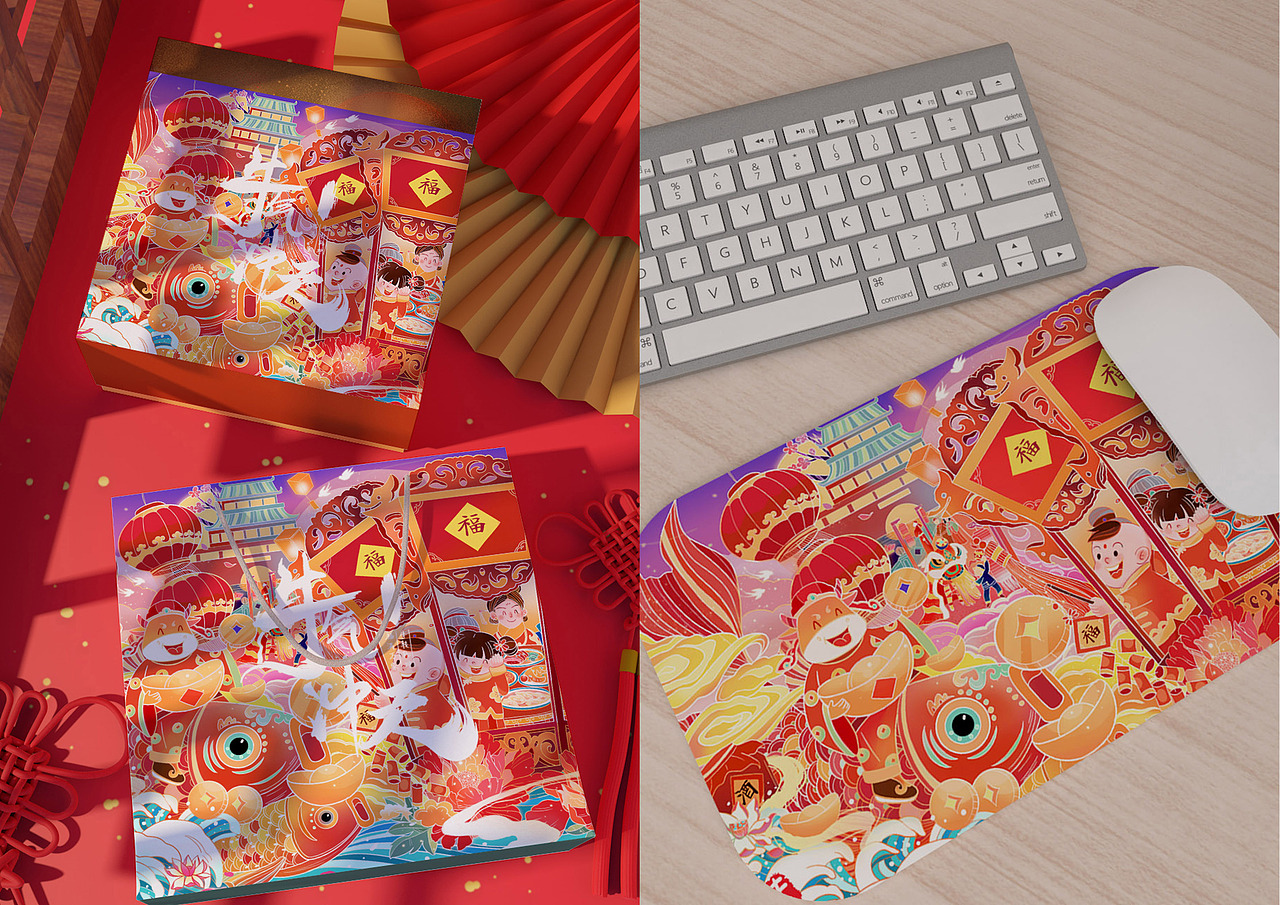 原创牛年新年国潮插画（图ZMjM5NTAyMjA4） - 商业插画 - 站酷设计师一几波妞酱原创素材 - 站酷ZCOOL