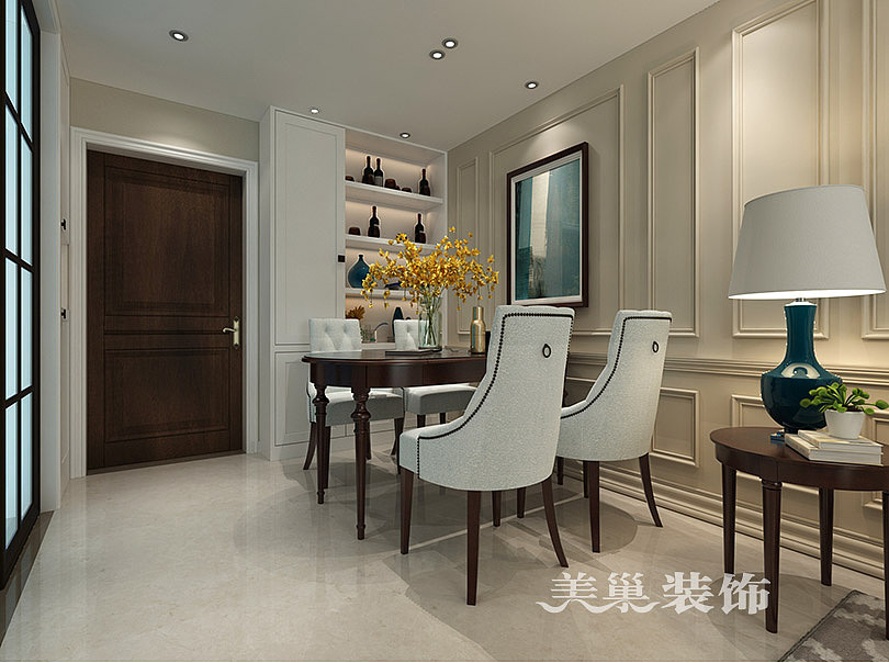 康桥悦岛3室2厅89平方装修案例,餐厅与餐边柜