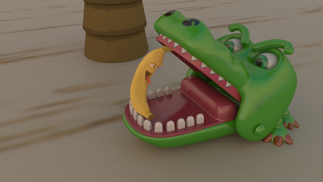 前期的渲染图 咬人鳄鱼玩具和香蕉
