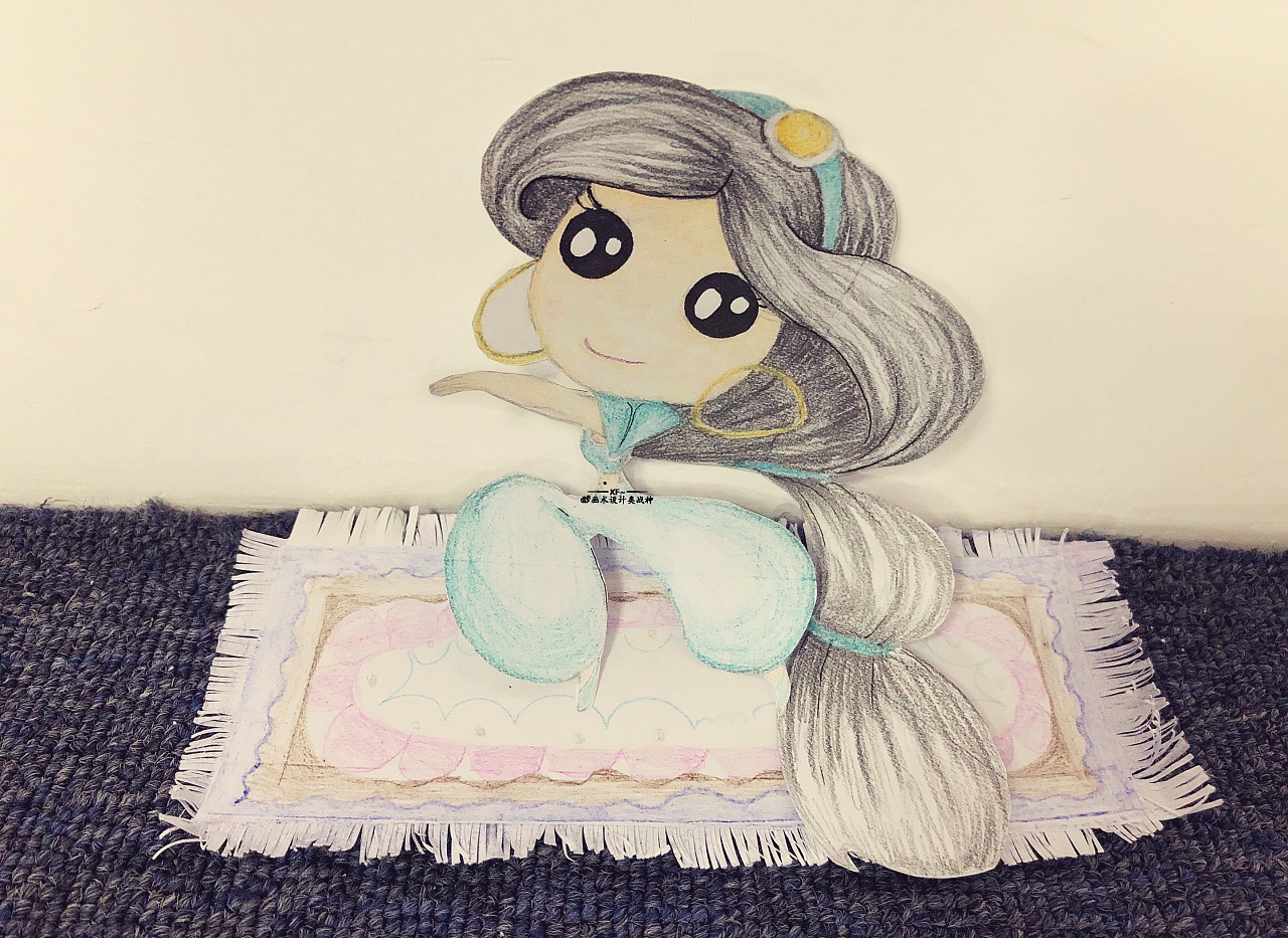 说我们比赛谁画的好  第一幅 我的画 茉莉公主 飞毯孩子画的花纹  第