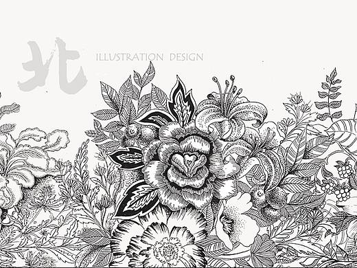 花与喷雾· 黑与白插画原创