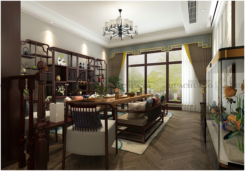 济南银丰悦珑府·玫瑰园280平别墅设计效果图|中式风格