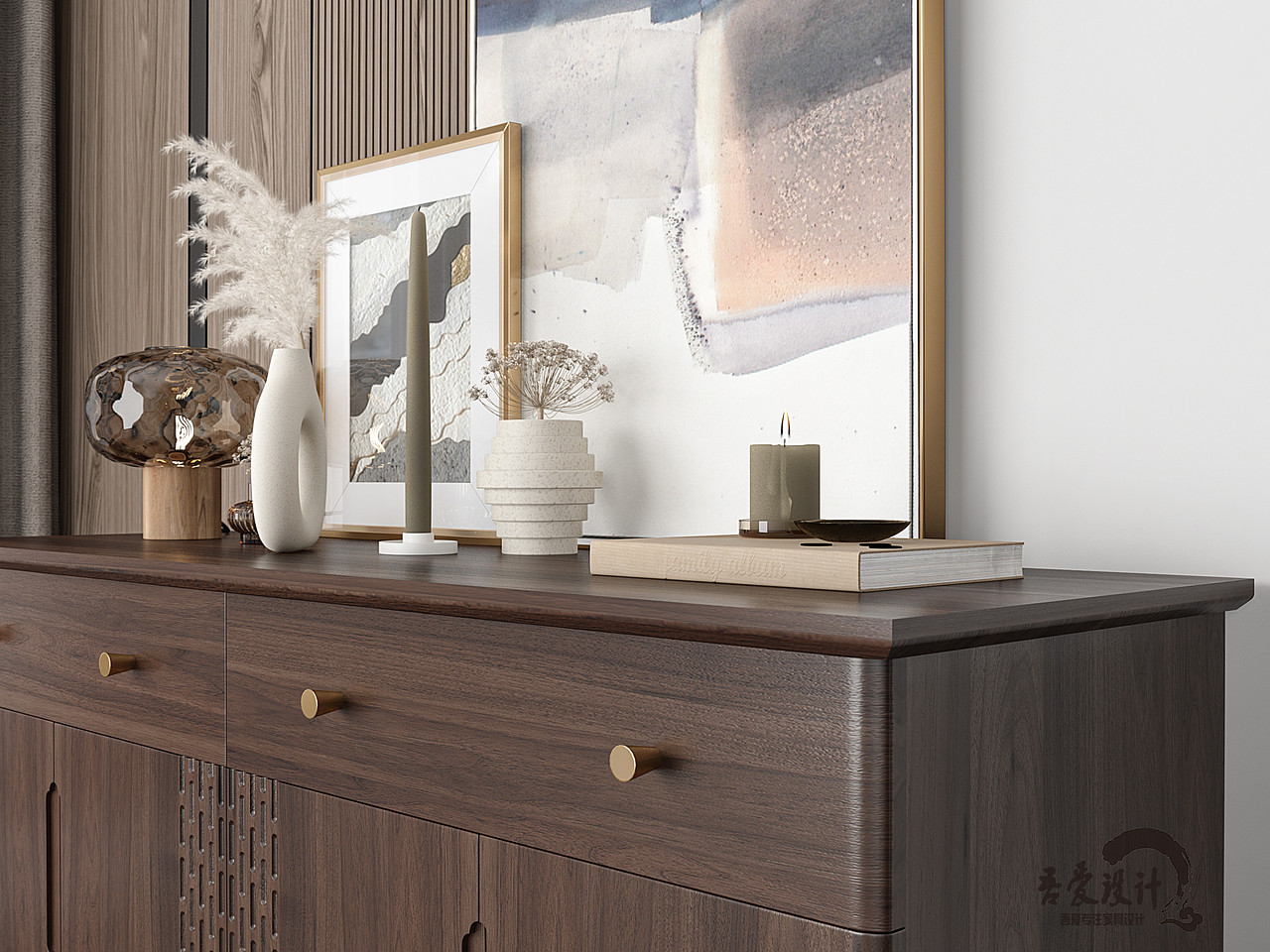 新中式边柜 (电商产品 家具效果图 电商家具) 