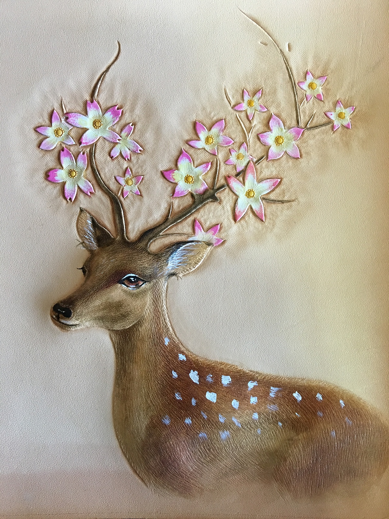 皮雕&皮塑画—-驯鹿