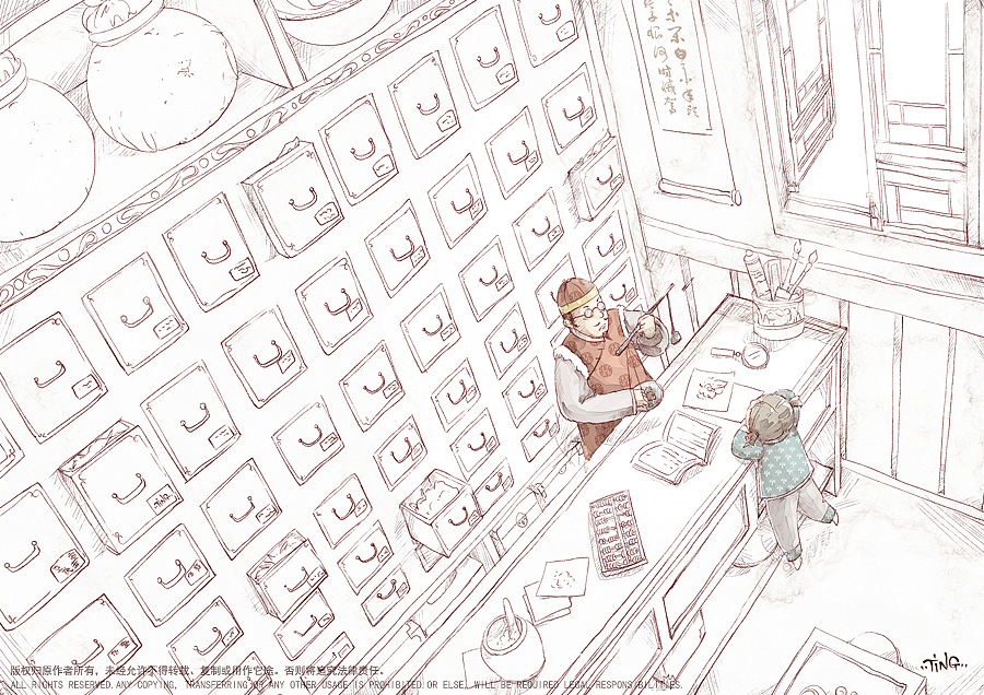 正在消逝的旧时光----老药房|插画|商业插画|ting_米小央_原创作品