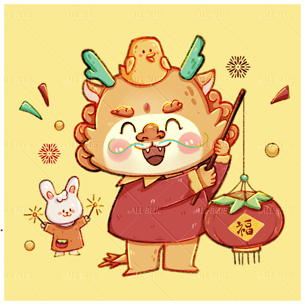 小动物龙年描边风可爱拟人ip形象