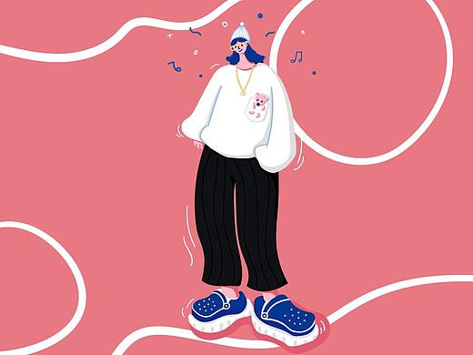 酷酷的小姐姐人物扁平插画
